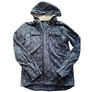 Vans Off The Wall Men's Size Large Navy Palm Tree Print Hooded Utility Jacket